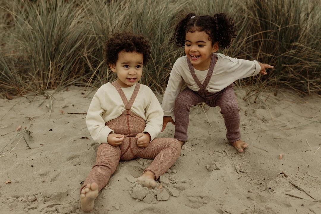 Legginsy z bawełny organicznej z szelkami - Salted Caramel - L’enfant