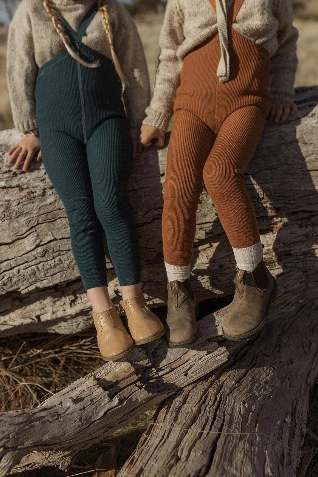 Legginsy z wełną merino z szelkami - Ginger - L’enfant