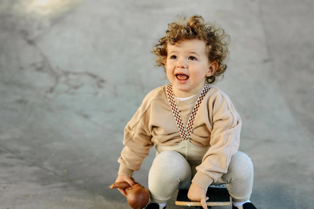 Legginsy z bawełny organicznej z szelkami - Cream Blend Checked - L’enfant