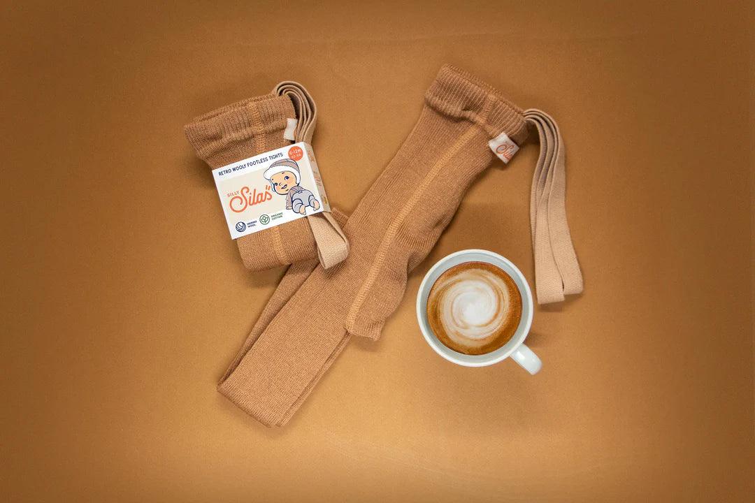 Legginsy z wełną merino z szelkami - Cappuccino Brown - L’enfant