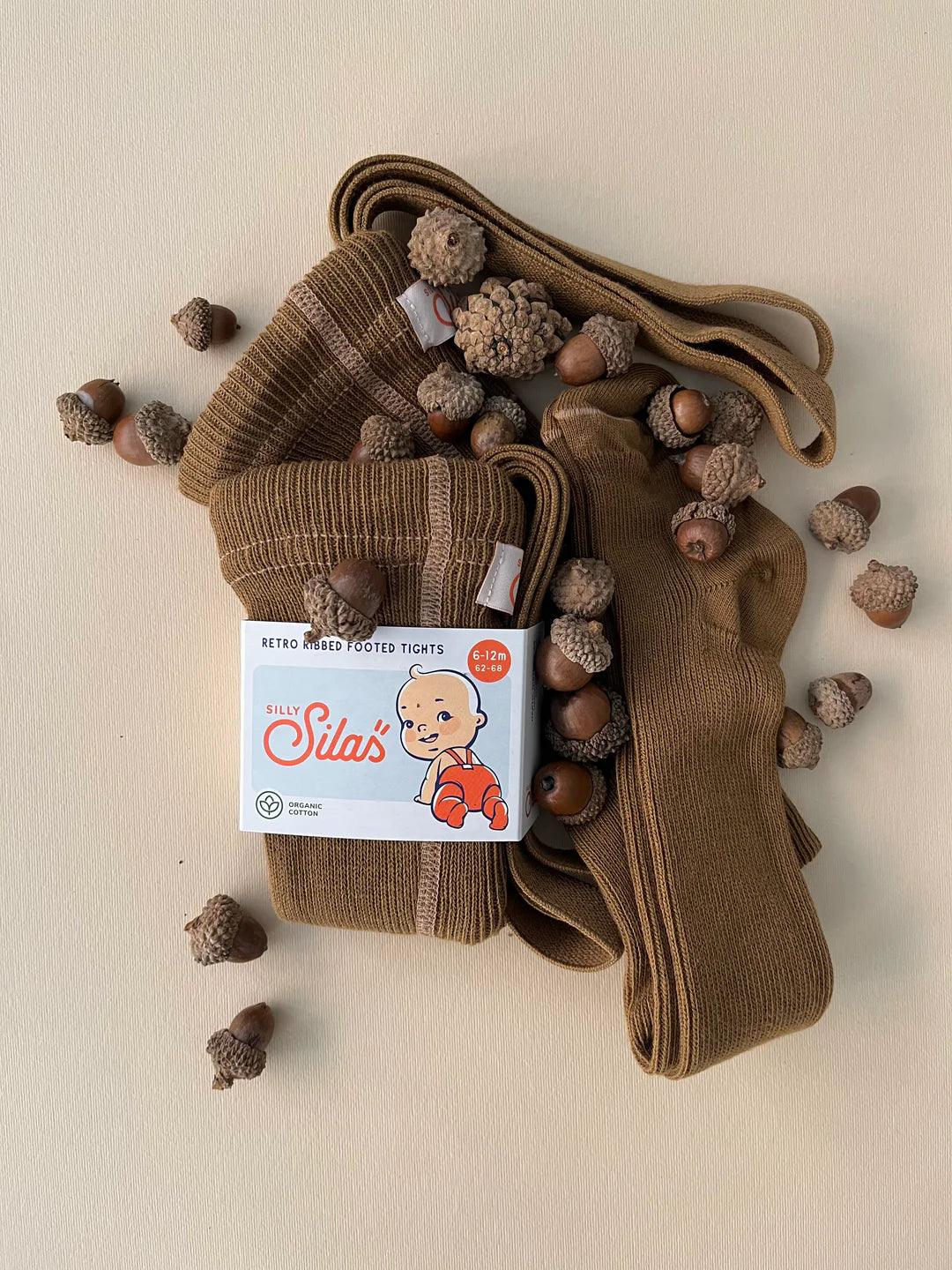 Rajstopy z bawełny organicznej z szelkami - Acorn Brown - L’enfant