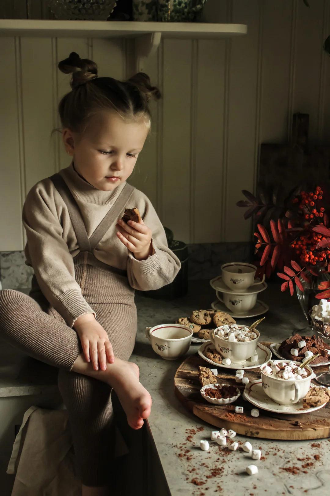 Legginsy z bawełny organicznej z szelkami - Cocoa Blend - L’enfant