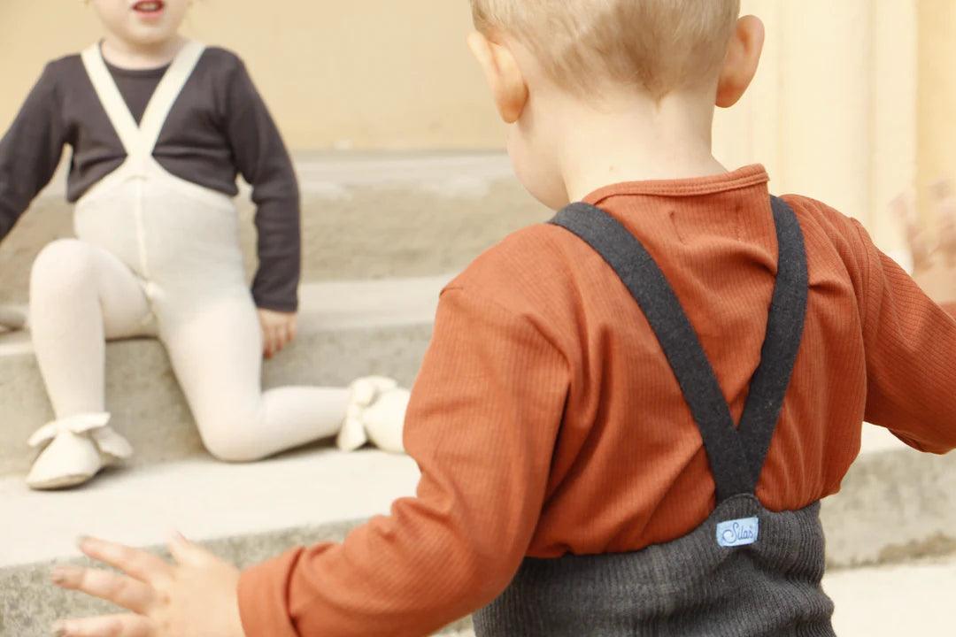 Rajstopy z bawełny organicznej z szelkami - Dark Grey Blend - L’enfant