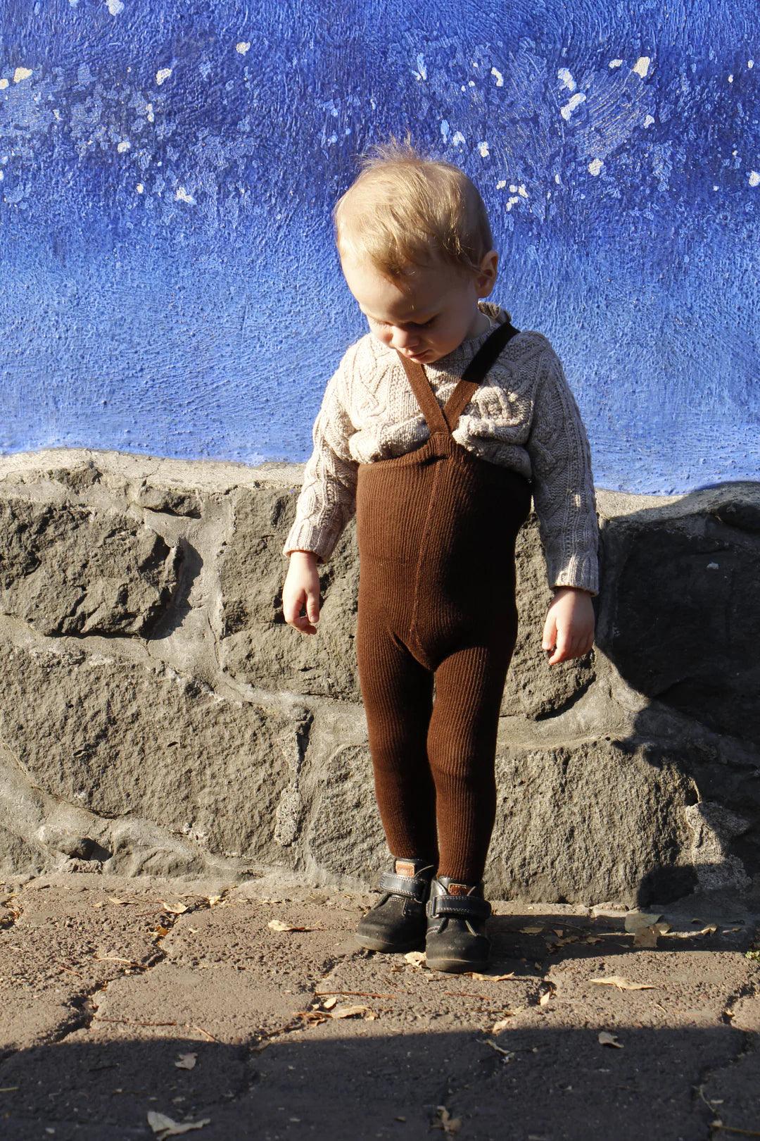 Rajstopy z bawełny organicznej z szelkami - Chocolate Brown - L’enfant