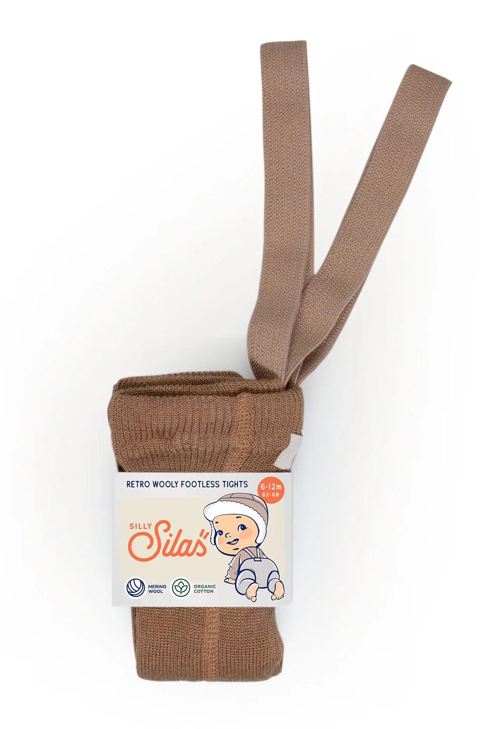 Legginsy z wełną merino z szelkami - Cappuccino Brown - L’enfant