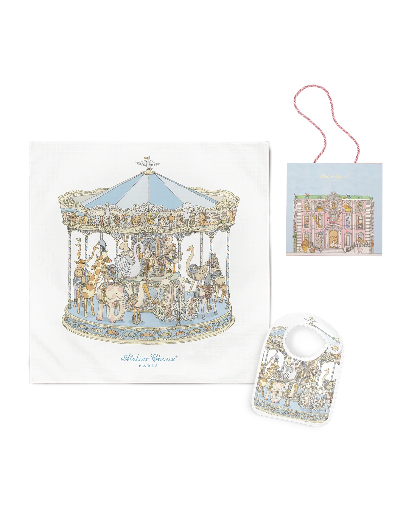 Zestaw prezentowy - Carré & Satin Bib Set - Carousel Blue