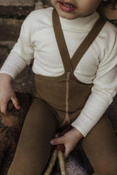 Rajstopy z bawełny organicznej z szelkami - Acorn Brown - L’enfant