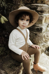 Rajstopy z bawełny organicznej z szelkami - Acorn Brown - L’enfant