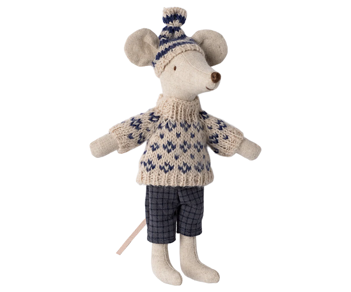 Myszka - Winter mouse with ski set, Dad - Blue