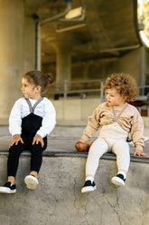 Legginsy z bawełny organicznej z szelkami - Cream Blend Checked - L’enfant