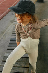 Legginsy z bawełny organicznej z szelkami - Cream Blend Checked - L’enfant