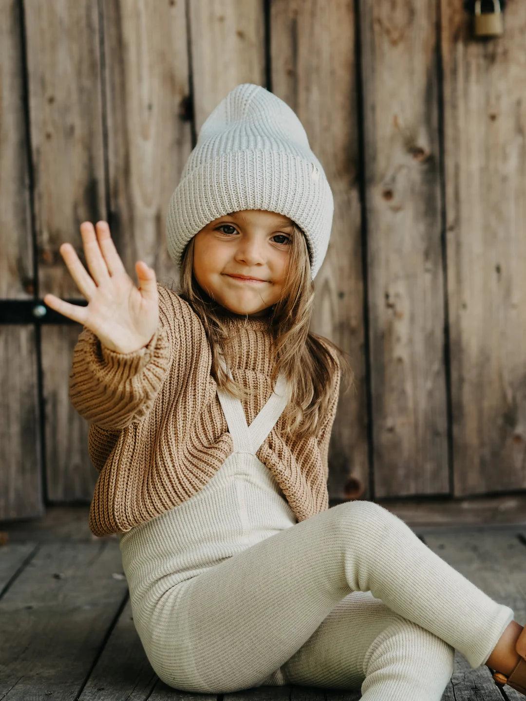 Legginsy z wełną merino z szelkami - Cream Blend - L’enfant