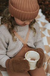 Legginsy z wełną merino z szelkami - Cappuccino Brown - L’enfant