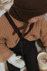 Legginsy z wełną merino z szelkami - Espresso Brown - L’enfant