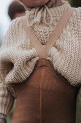 Legginsy z wełną merino z szelkami - Cappuccino Brown - L’enfant