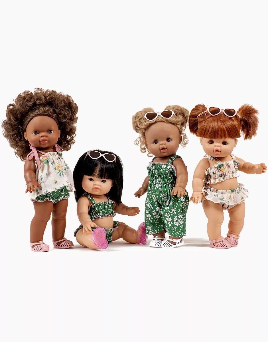 Zestaw bluzka i bloomersy dla lalek Printemps rose / Liberty Capel vert Emile &amp; Ida