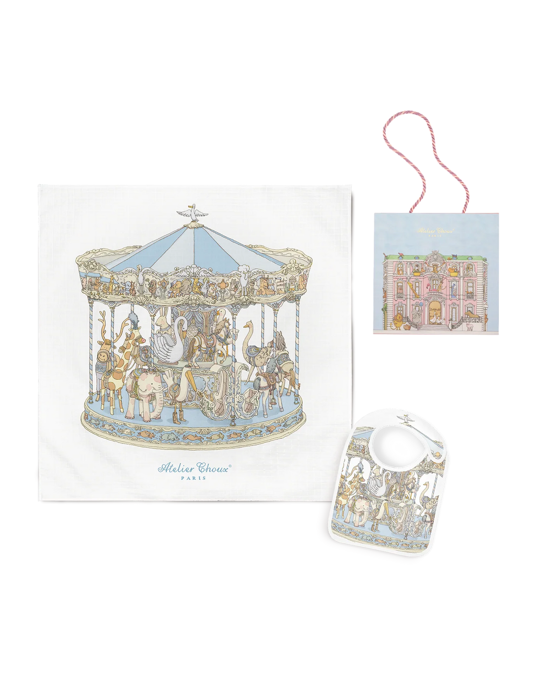 Zestaw prezentowy - Carré &amp; Satin Bib Set - Carousel Blue