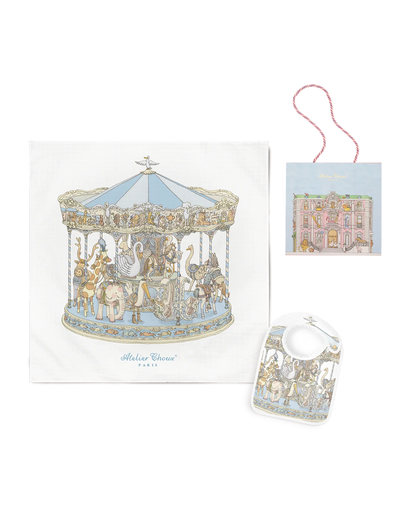 Zestaw prezentowy - Carré &amp; Satin Bib Set - Carousel Blue