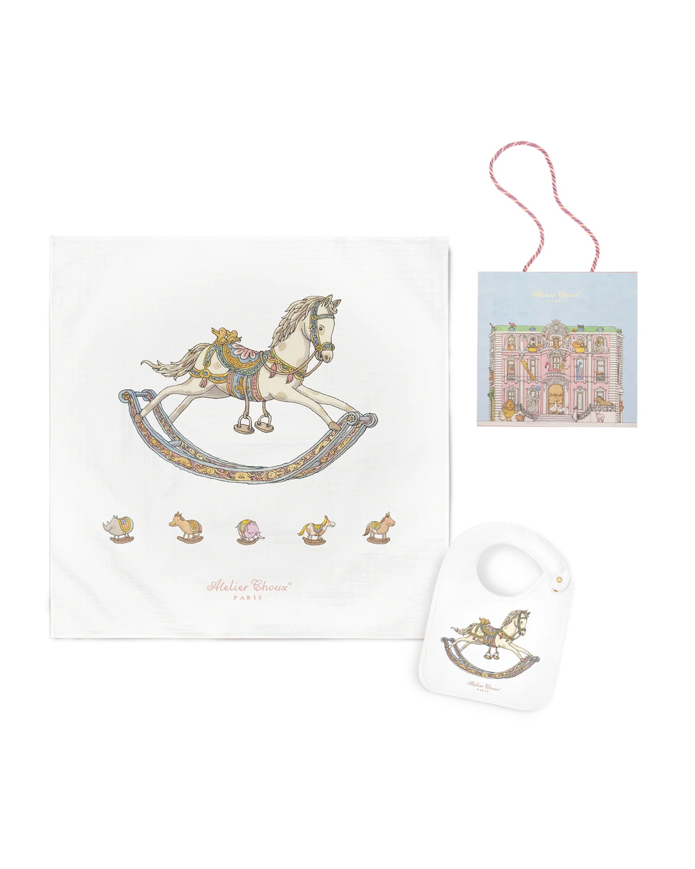 Zestaw prezentowy - Carré &amp; Satin Bib Set - Rocking Horse
