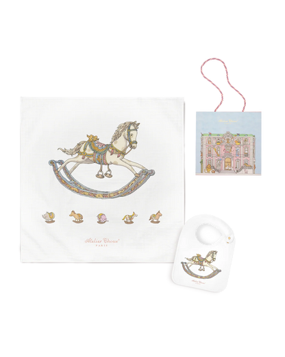 Zestaw prezentowy - Carré &amp; Satin Bib Set - Rocking Horse