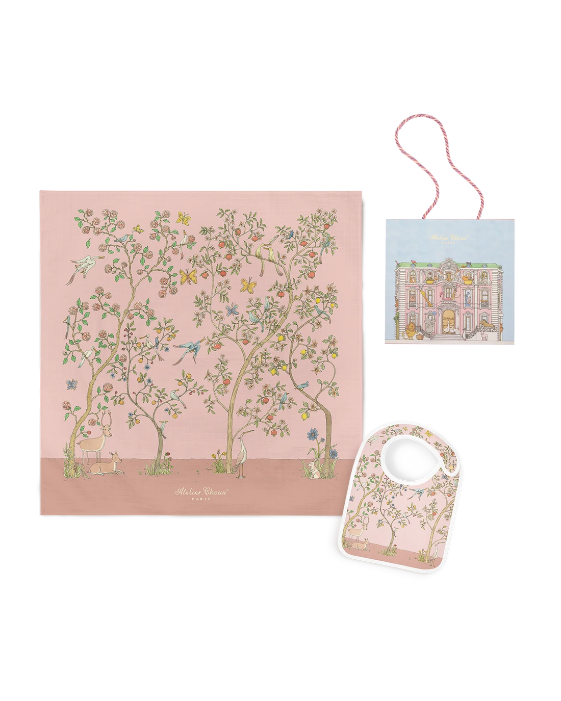 Zestaw prezentowy - Carré & Satin Bib Set - In Bloom Pink