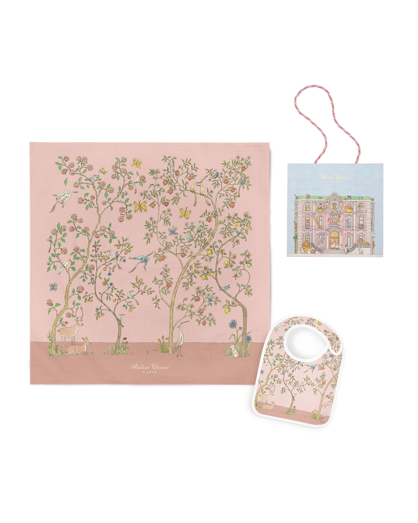 Zestaw prezentowy - Carré &amp; Satin Bib Set - In Bloom Pink