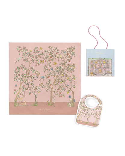 Zestaw prezentowy - Carré &amp; Satin Bib Set - In Bloom Pink